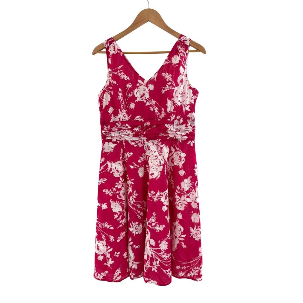 Dressbarn Fuchsia Pink White Floral Print Fit & Flare Dress Size‎ 10 Summer